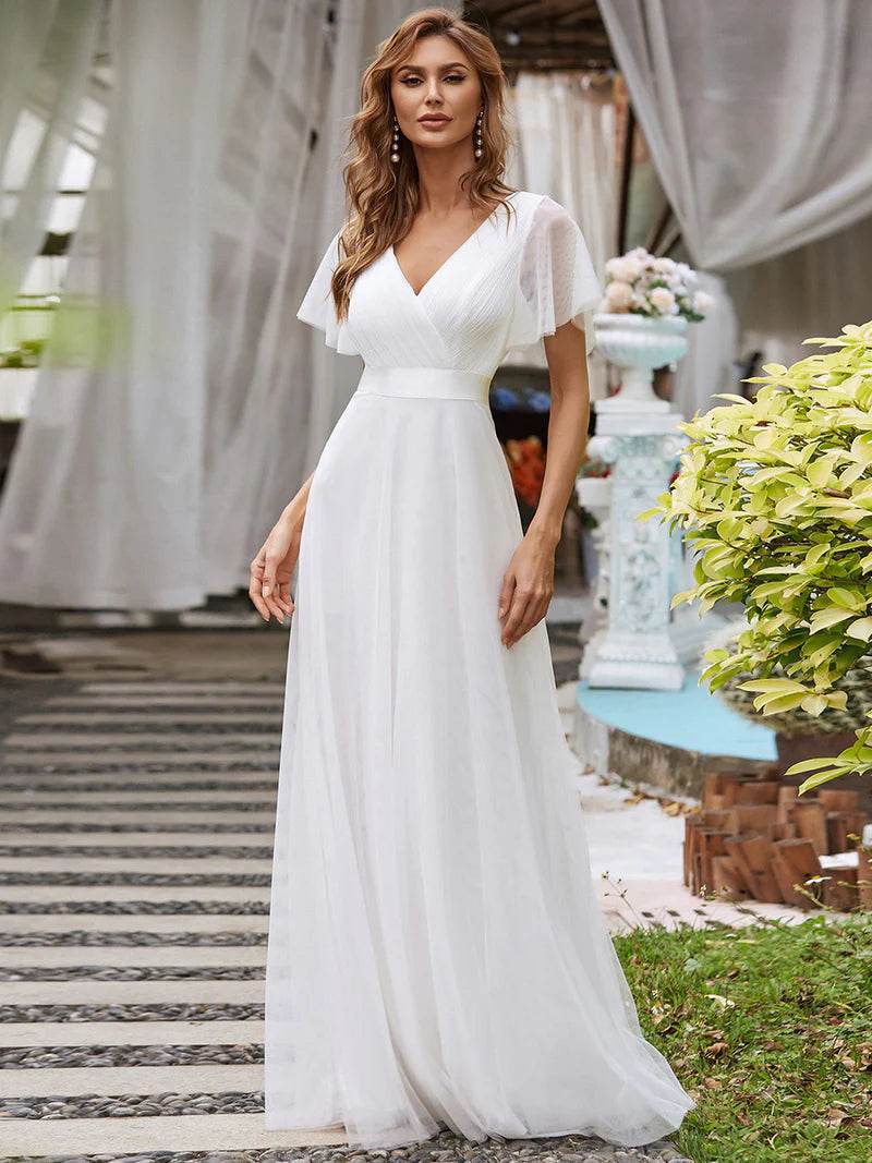 Elegant V-Neck A-Line Bridesmaid Dress – Floor-Length Gown - Biamonde